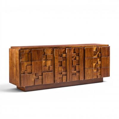  Lane Staccato Lane Staccato Brutalist Mid Century Walnut Lowboy Dresser