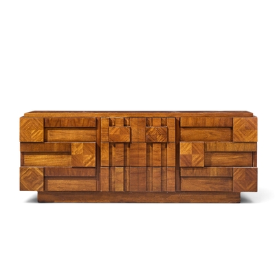  Lane Staccato Lane Staccato Brutalist Mid Century Walnut Lowboy Dresser