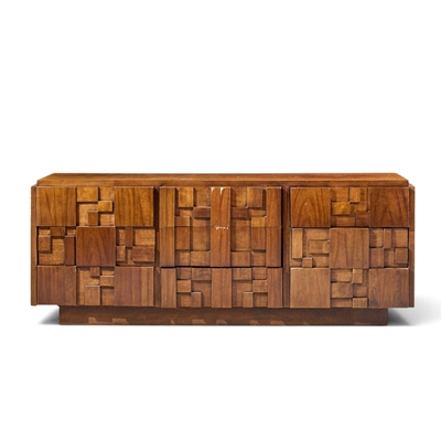  Lane Staccato Lane Staccato Brutalist Mid Century Walnut Lowboy Dresser