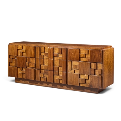  Lane Staccato Lane Staccato Brutalist Mid Century Walnut Lowboy Dresser