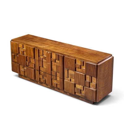 Lane Staccato Lane Staccato Brutalist Mid Century Walnut Lowboy Dresser