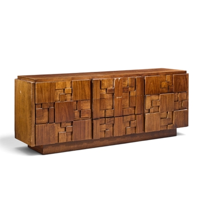  Lane Staccato Lane Staccato Brutalist Mid Century Walnut Lowboy Dresser