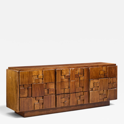  Lane Staccato Lane Staccato Brutalist Mid Century Walnut Lowboy Dresser