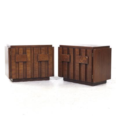  Lane Staccato Lane Staccato Brutalist Mid Century Walnut Nightstands Pair