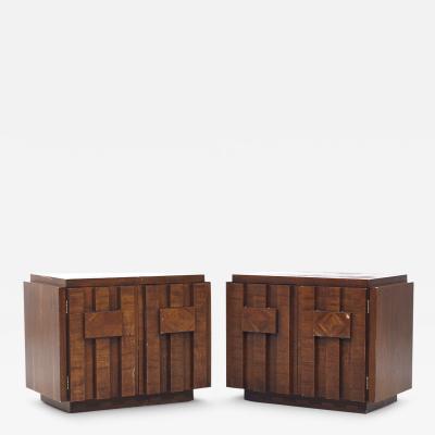  Lane Staccato Lane Staccato Brutalist Mid Century Walnut Nightstands Pair