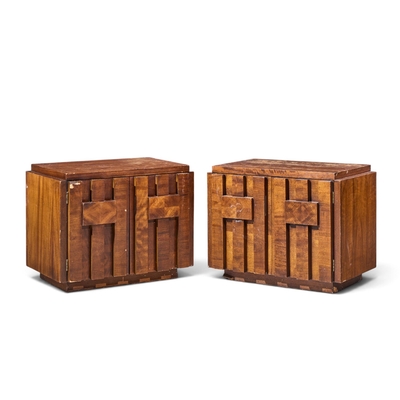  Lane Staccato Lane Staccato Brutalist Mid Century Walnut Nightstands Pair