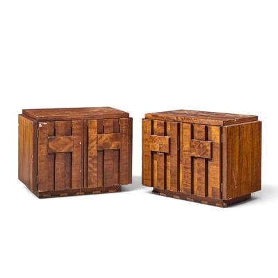  Lane Staccato Lane Staccato Brutalist Mid Century Walnut Nightstands Pair