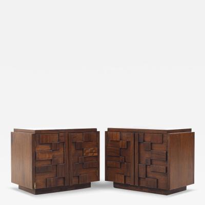  Lane Staccato Lane Staccato Mid Century Brutalist Walnut Nightstands Pair