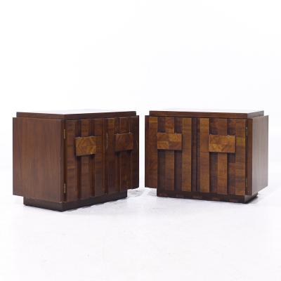  Lane Staccato Lane Staccato Mid Century Brutalist Walnut Nightstands Pair