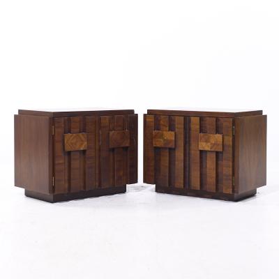  Lane Staccato Lane Staccato Mid Century Brutalist Walnut Nightstands Pair