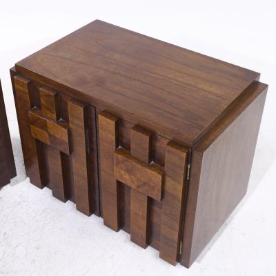  Lane Staccato Lane Staccato Mid Century Brutalist Walnut Nightstands Pair