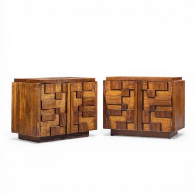  Lane Staccato Lane Staccato Mid Century Brutalist Walnut Nightstands Pair