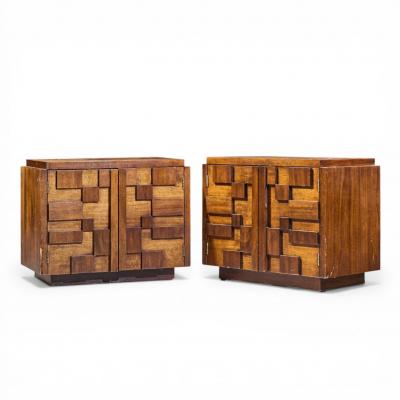  Lane Staccato Lane Staccato Mid Century Brutalist Walnut Nightstands Pair