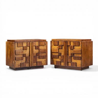  Lane Staccato Lane Staccato Mid Century Brutalist Walnut Nightstands Pair