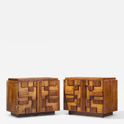  Lane Staccato Lane Staccato Mid Century Brutalist Walnut Nightstands Pair