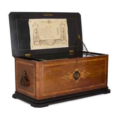  Langdorff Fils Antique marquetry wood music box by Langdorff Fils
