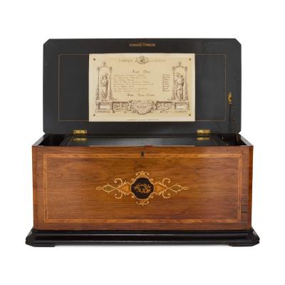  Langdorff Fils Antique marquetry wood music box by Langdorff Fils