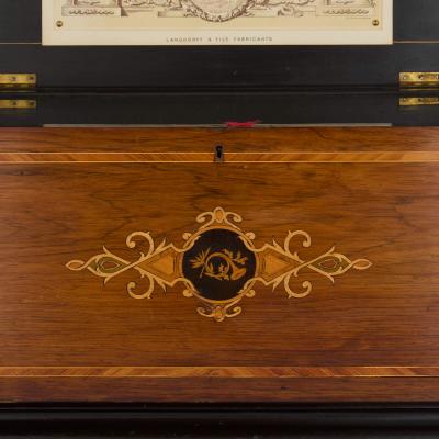  Langdorff Fils Antique marquetry wood music box by Langdorff Fils