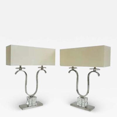  Laudarte Srl Italian Laudarte SRL Chrome Crystal Table Lamps Unused Showroom Samples Pair