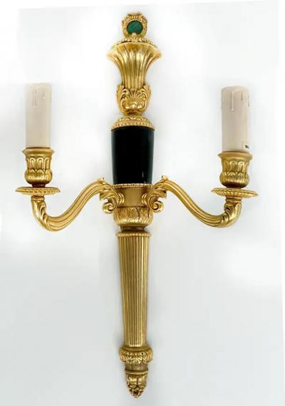  Laudarte Srl Laudarte S r l Gilt Bronze Marble Malachite Wall Sconces Pair Unused