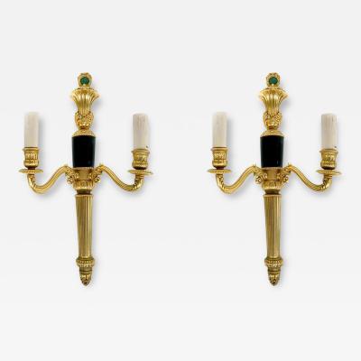  Laudarte Srl Laudarte S r l Gilt Bronze Marble Malachite Wall Sconces Pair Unused