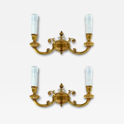  Laudarte Srl New Laudarte Srl Gilt Bronze Crystal Wall Sconces Pair