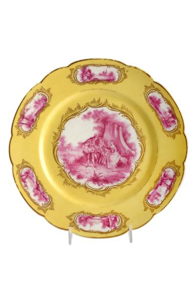  Lauque Antique Sevres Four Cabinet Plates Signed LAUQUE Hand Painted Gold Encrusted
