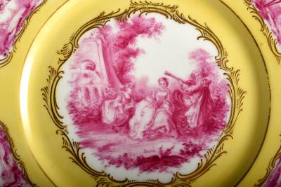 Lauque Antique Sevres Four Cabinet Plates Signed LAUQUE Hand Painted Gold Encrusted