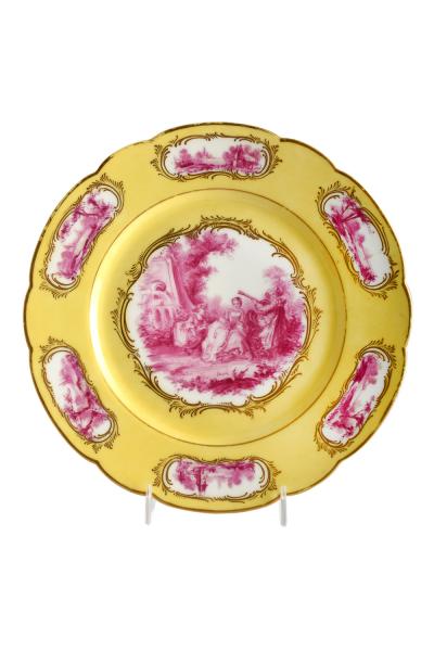  Lauque Antique Sevres Four Cabinet Plates Signed LAUQUE Hand Painted Gold Encrusted