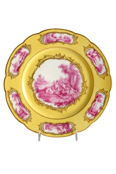  Lauque Antique Sevres Four Cabinet Plates Signed LAUQUE Hand Painted Gold Encrusted