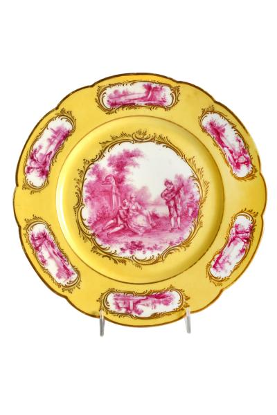  Lauque Antique Sevres Four Cabinet Plates Signed LAUQUE Hand Painted Gold Encrusted