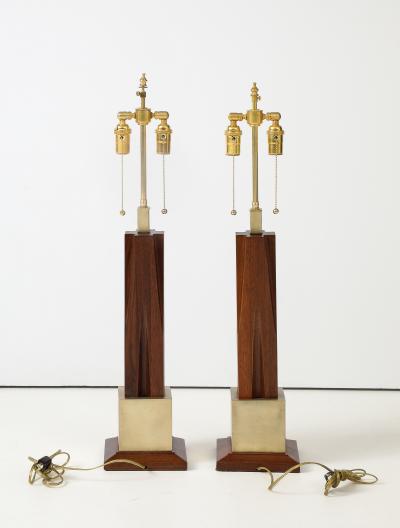 Laurel Lamp Company 1960s Mid Century Modern Brass And Walnut Table Lamps Attributed To Laurel