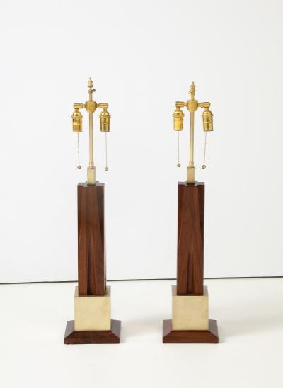 Laurel Lamp Company 1960s Mid Century Modern Brass And Walnut Table Lamps Attributed To Laurel