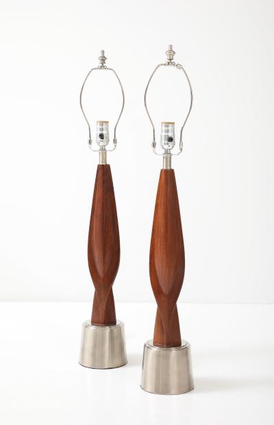  Laurel Lamp Company 1960s Mid Century Modern Chrome And Walnut Tables Lamps By Laurel