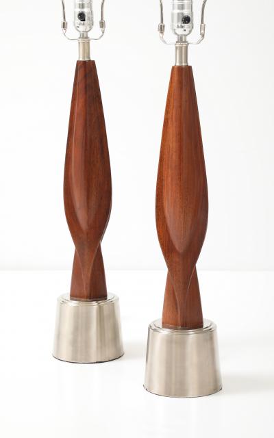  Laurel Lamp Company 1960s Mid Century Modern Chrome And Walnut Tables Lamps By Laurel