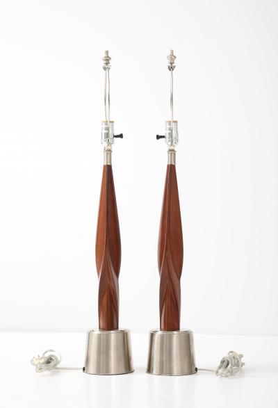  Laurel Lamp Company 1960s Mid Century Modern Chrome And Walnut Tables Lamps By Laurel