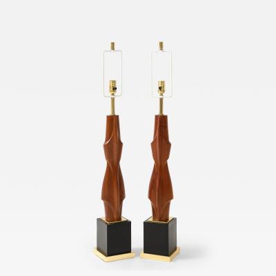  Laurel Lamp Company 1960s Monumental Sculptural Walnut Table Lamps By Laurel