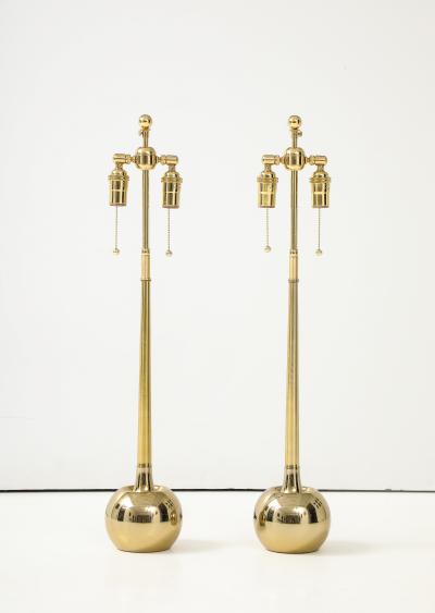  Laurel Lamp Company 1970s Pair of Sleek Polished Brass Ball Lamps by Laurel Lamp Company