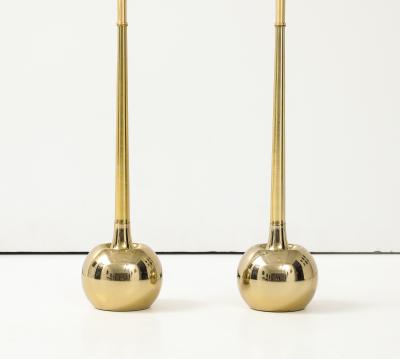  Laurel Lamp Company 1970s Pair of Sleek Polished Brass Ball Lamps by Laurel Lamp Company