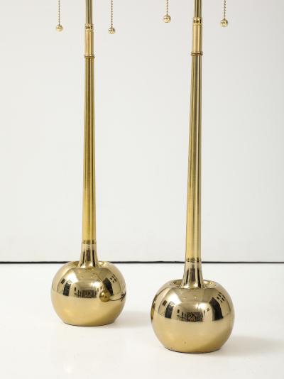  Laurel Lamp Company 1970s Pair of Sleek Polished Brass Ball Lamps by Laurel Lamp Company