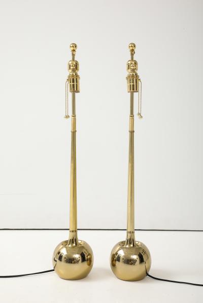  Laurel Lamp Company 1970s Pair of Sleek Polished Brass Ball Lamps by Laurel Lamp Company