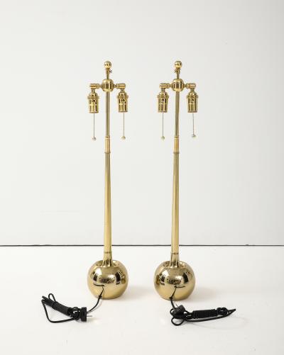  Laurel Lamp Company 1970s Pair of Sleek Polished Brass Ball Lamps by Laurel Lamp Company