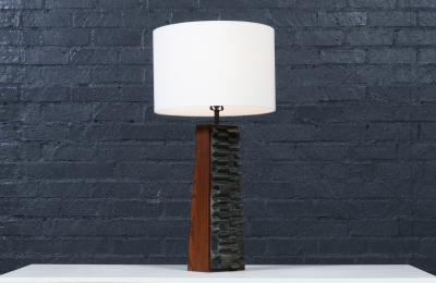  Laurel Lamp Company Laurel Brutalist Table Lamp w Geometric Metal Relief
