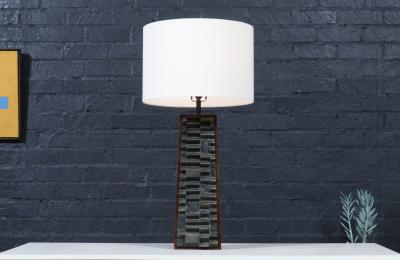  Laurel Lamp Company Laurel Brutalist Table Lamp w Geometric Metal Relief