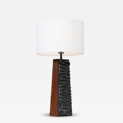  Laurel Lamp Company Laurel Brutalist Table Lamp w Geometric Metal Relief