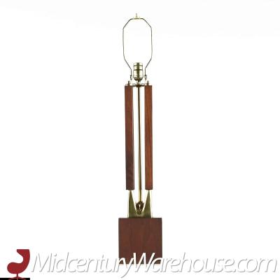  Laurel Lamp Company Laurel Mid Century Brass and Walnut Table Lamps Pair