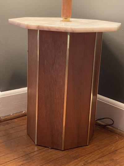  Laurel Lamp Company MARBLE BRASS AND WOOD OCTAGONAL FLOOR LAMP IN THE MANNER OF HARVEY PROBBER