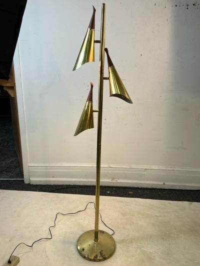  Laurel Lamp Company MID CENTURY BRASS TONE THREE CONE FLOOR LAMP