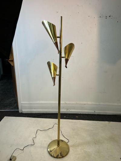 Laurel Lamp Company MID CENTURY BRASS TONE THREE CONE FLOOR LAMP