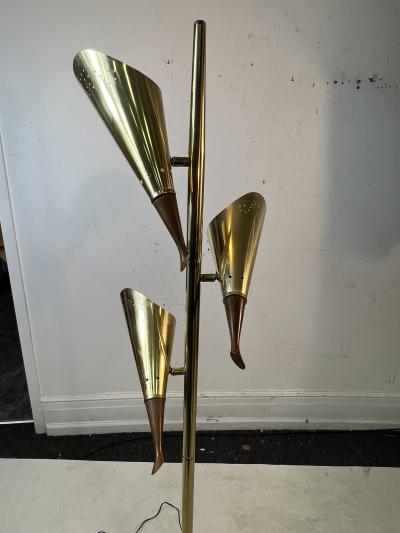  Laurel Lamp Company MID CENTURY BRASS TONE THREE CONE FLOOR LAMP